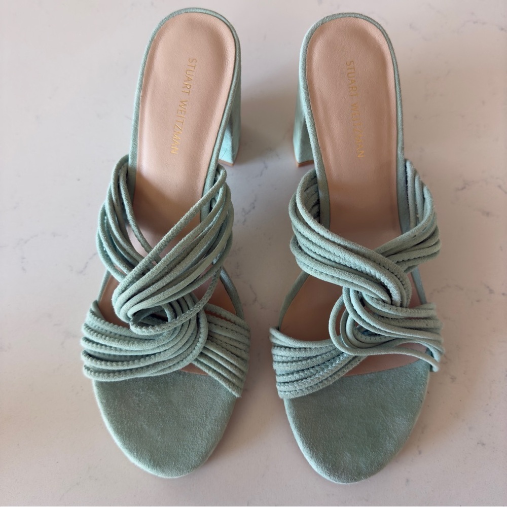 Stuart Weitzman Twist Block Twisted Suede Mules I… - image 2